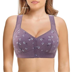 Sutiã de algodão sem fio para mulheres, fechamento frontal Bralette, roupa íntima confortável feminina, busto grande 52BC 50BC 48BC Cup