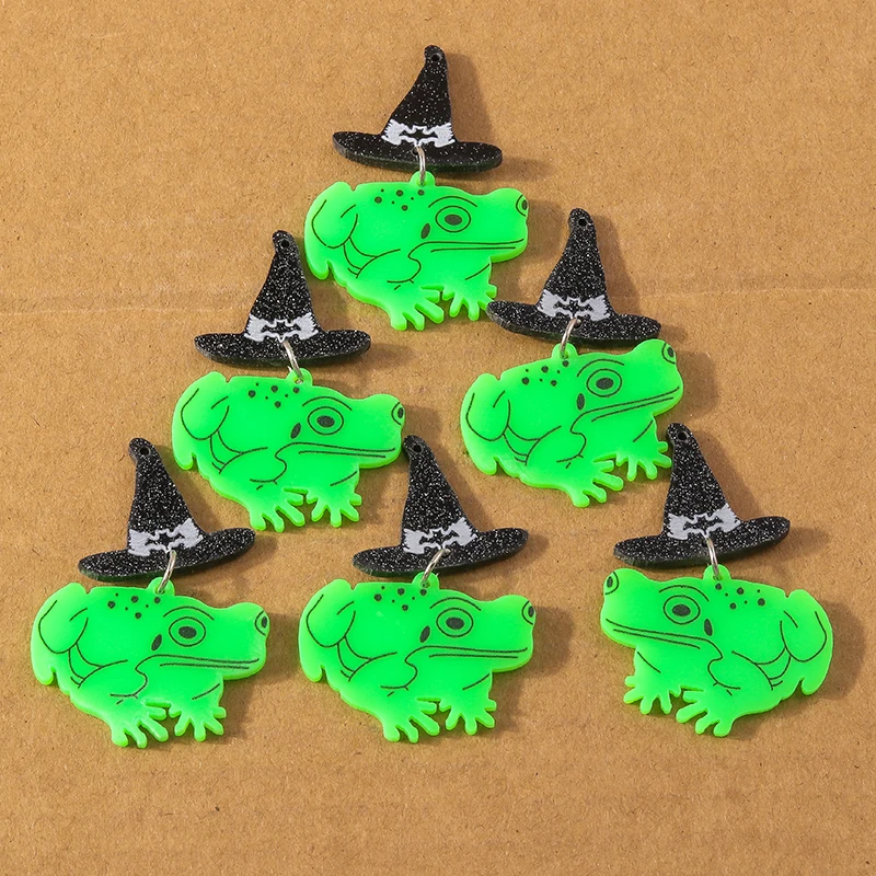 5pcs 35*51mm Acrylic Creative Frog Charms Pendant for Jewelry Making Earrings Necklace DIY Kid\'s Jewelry Accessories Supplies