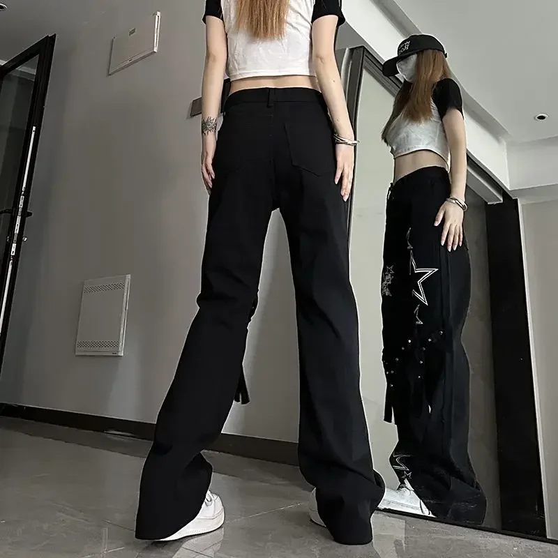 New Korean Harajuku Jeans For Women Fashion Y2k Streetwear High Waist Slim Loose Straight Wide Leg Casual Women Pants