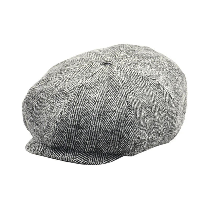 55-58 59-60cm Men's 8 Panel Wool Blend Newsboy Flat Cap Herringbone Tweed Hat