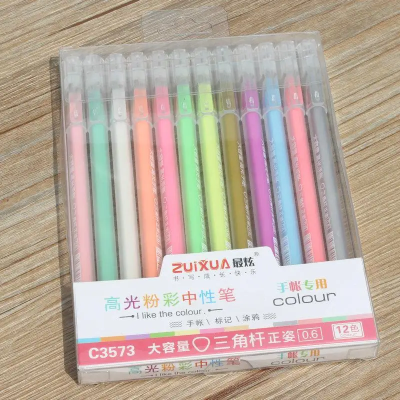 

12 Colors Highlighter Pens Set School Stationery Graffiti Marker Pen Journal Scrapbook Accessories Colorful Gel Pens Set Drawing