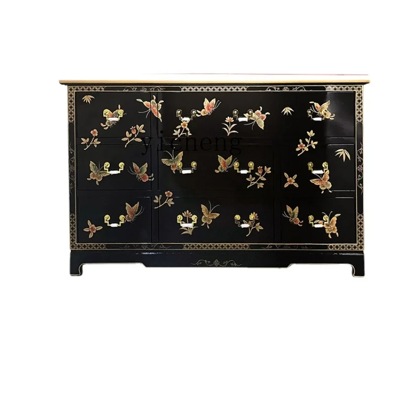 YY Solid Wood Nine-Drawer Cabinet Hand Painted Butterfly Bedroom Furniture Drawer Storage Cabinet