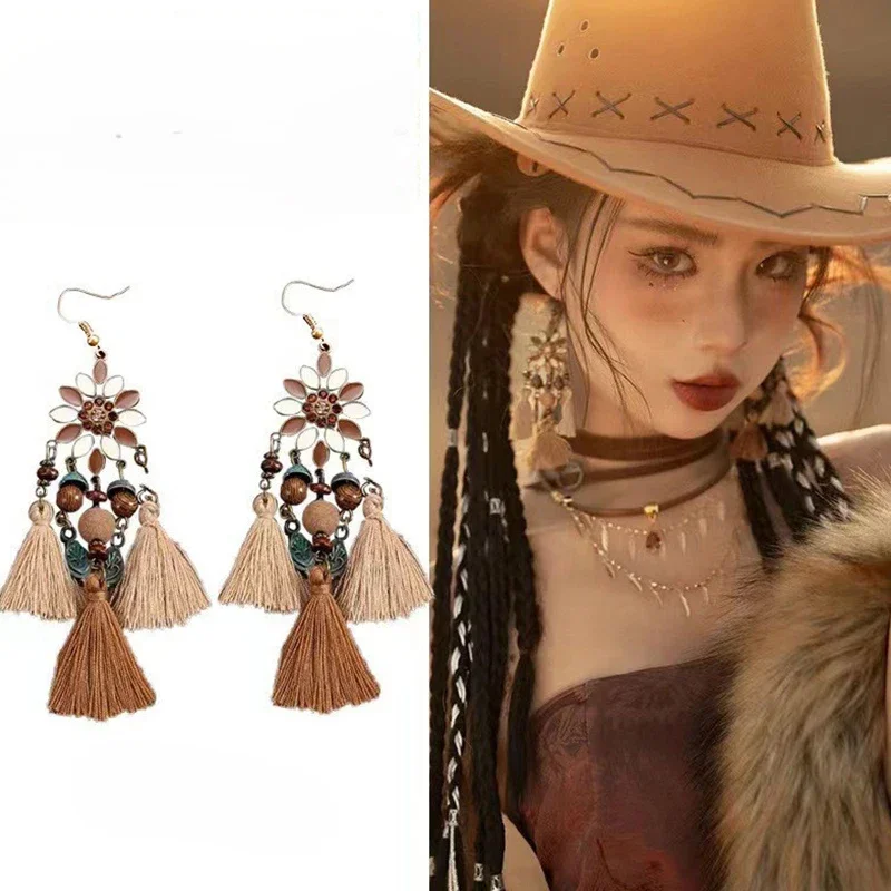 لطيف الصيف زهرة الأقراط اليدوية عطلة البوهيمي الأقراط مبالغ فيها الشاطئ النساء مجوهرات الطرف