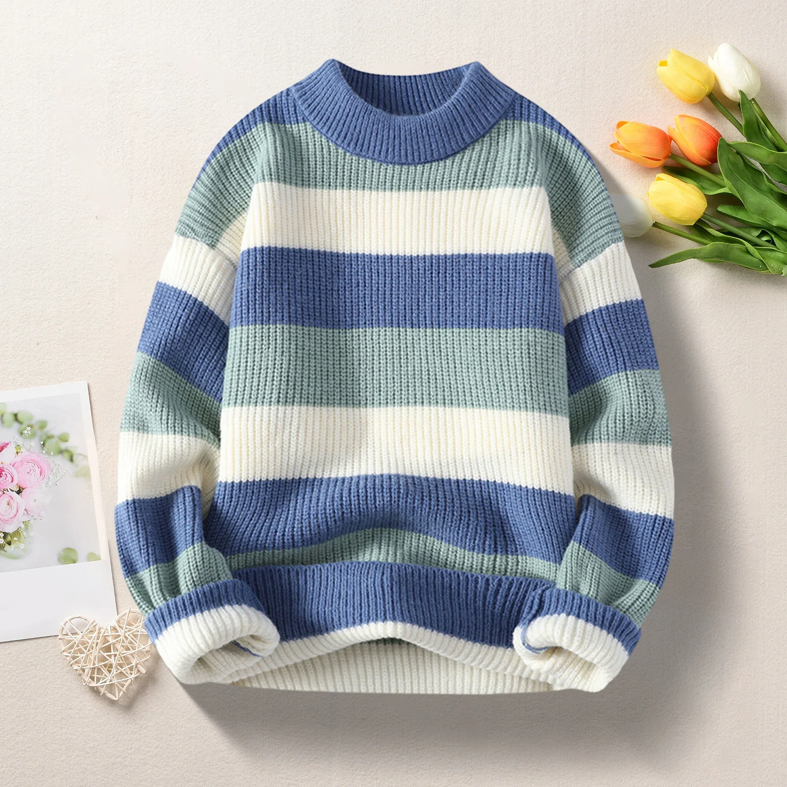 Men Sweater with Half-high Collar for Fall Warm Pullover for Wear Sports Colorblock Knitted Sweater