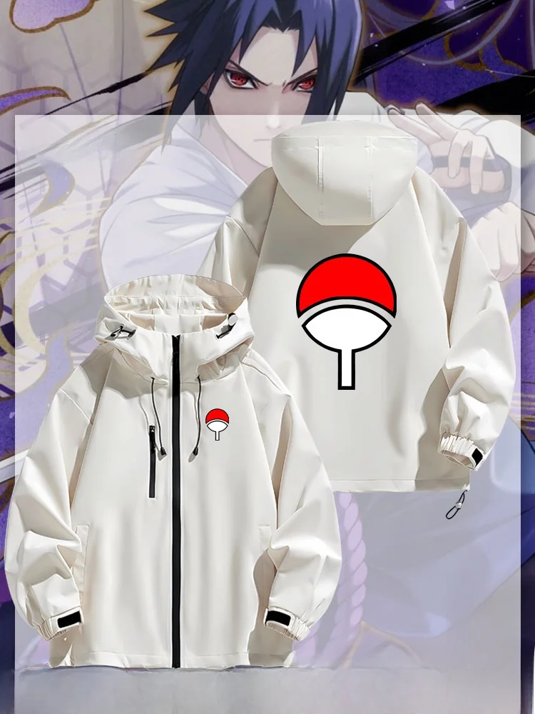 

Куртка с эмблемой клана Учиха Саске из аниме, осенне-зимняя, студенческая, ветрозащитная, водонепроницаемая, из полиэстера, с длинными рукавами