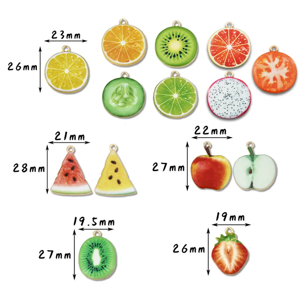 45Pcs Fruit Slices Charms Alloy Pendants for DIY Jewelry Making Key Chain Accessories Lovely Decorative Pendant Supplies