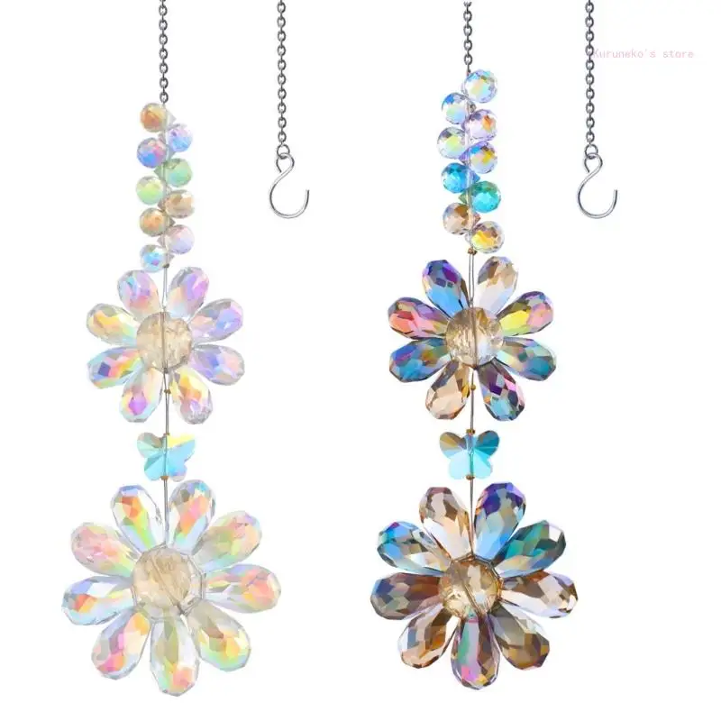 Crystal Flower Sun Catcher With Double Flowers Balconies Reflector For Home Garden Radianting Light Display