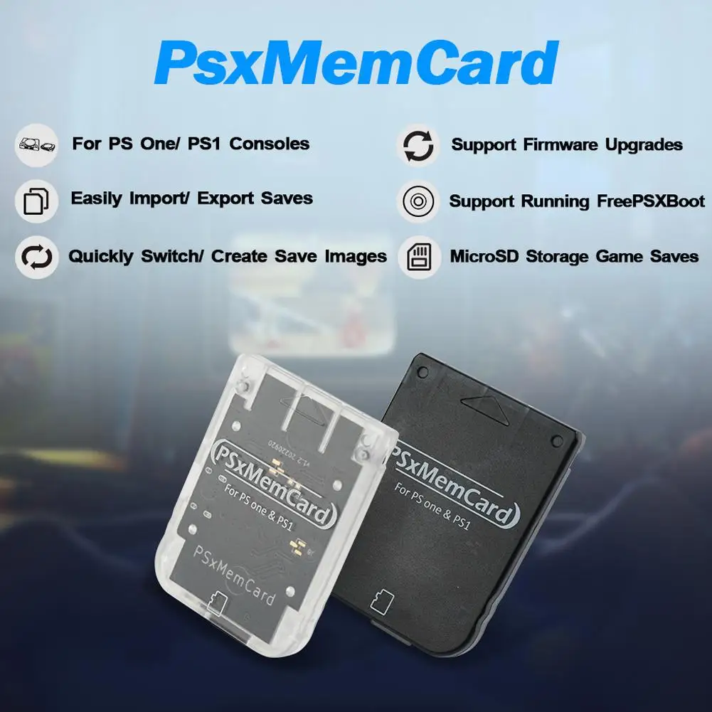 بطاقة ذاكرة PS1 شفافة بيضاء/سوداء PSxmemcard حفظ تاريخ اللعبة لوحدة التحكم Sony PlayStation 1 & PS One (بطاقة TF مجانية)