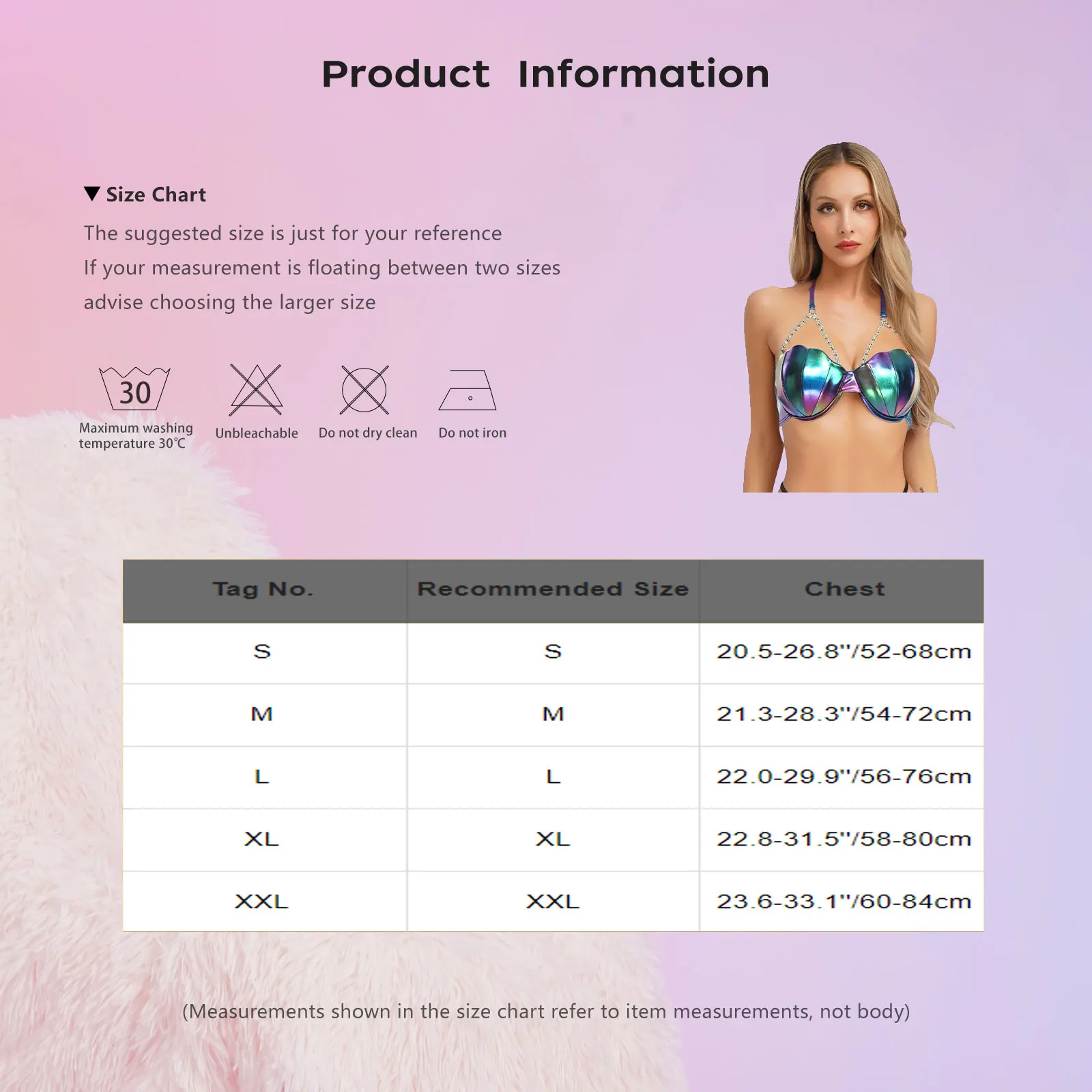 Femmes perles chaînes paillettes Bikini soutien-gorge haut maillot de bain Sheel forme léger rembourré soutien-gorge sirène maillots de bain haut plage fête maillot de bain