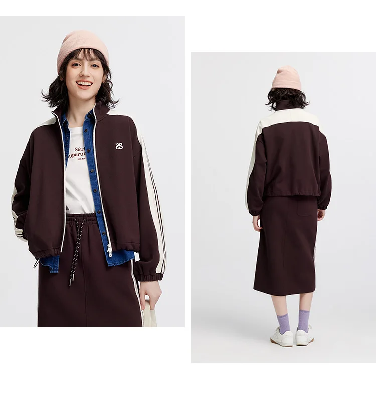 Semir Jacke für Damen, Kordelzug, College-Stil, Stehkragen, Textur, sportlich, 2025, Herbst-Oberbekleidung, Damenbekleidung, Tops für Damen – Detail 4