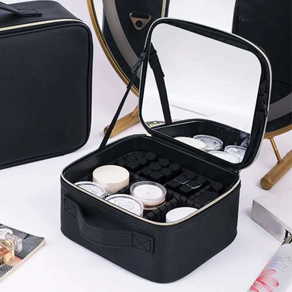 Lightweight Cosmetic Organizer Capacity Cosmetic Bag with Led Mirror Multi Compartments Portable Travel Makeup for Artists