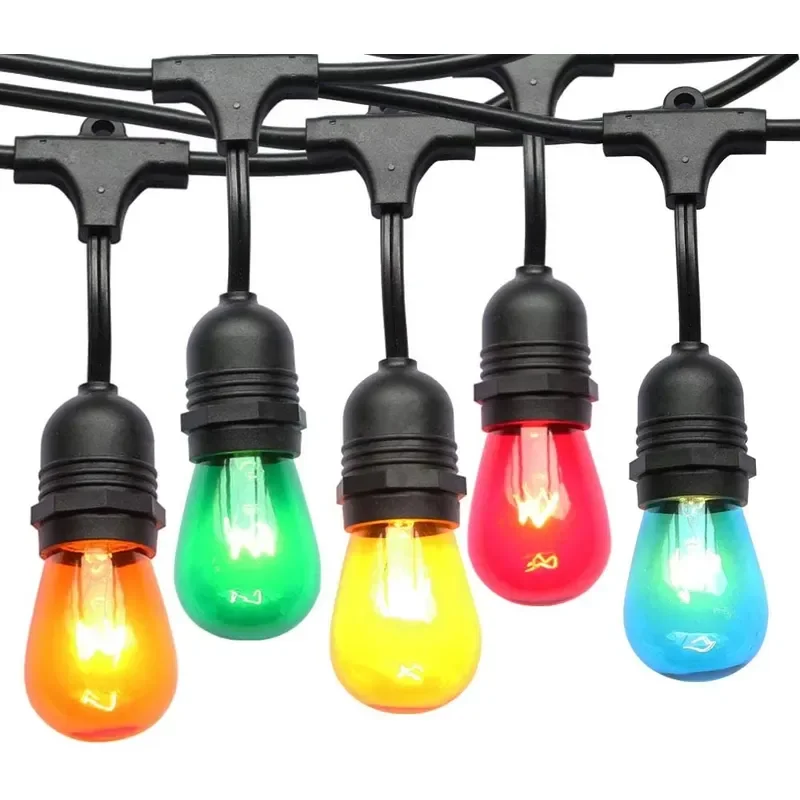 48 Feet Edison Vintage Incandescent String Light for Outdoor Commercial Christmas Lighting IP65 Plastic Strands 15 Hanging