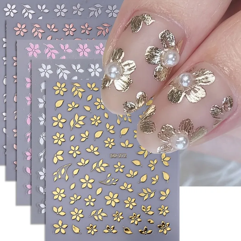 5/6PCS 봄과 여름 꽃무늬 네일 스티커, DIY 네일 장식, 선물, 파티 및 웨딩 메이크업 스타일링에 쉽게 적용할 수 있습니다.