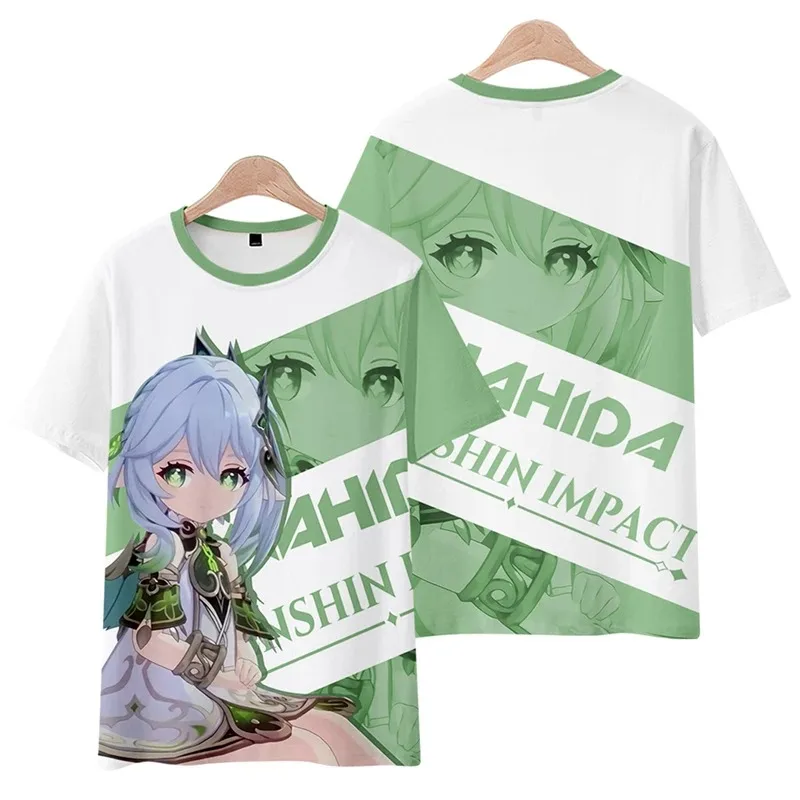 Jogo genshin impacto nahida 3d impressão t camisa das mulheres dos homens verão o pescoço manga curta engraçado tshirt