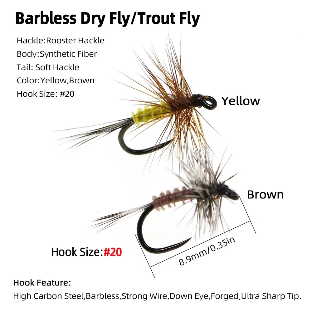 5 Stück/6 Stück # 20 Hahnentritt-Feder Mayfly Haken ohne Widerhaken CDC Feder Trockenfliege Künstlicher Insektenköder Forellen- und Fischgrälfischerköder – Detail 2