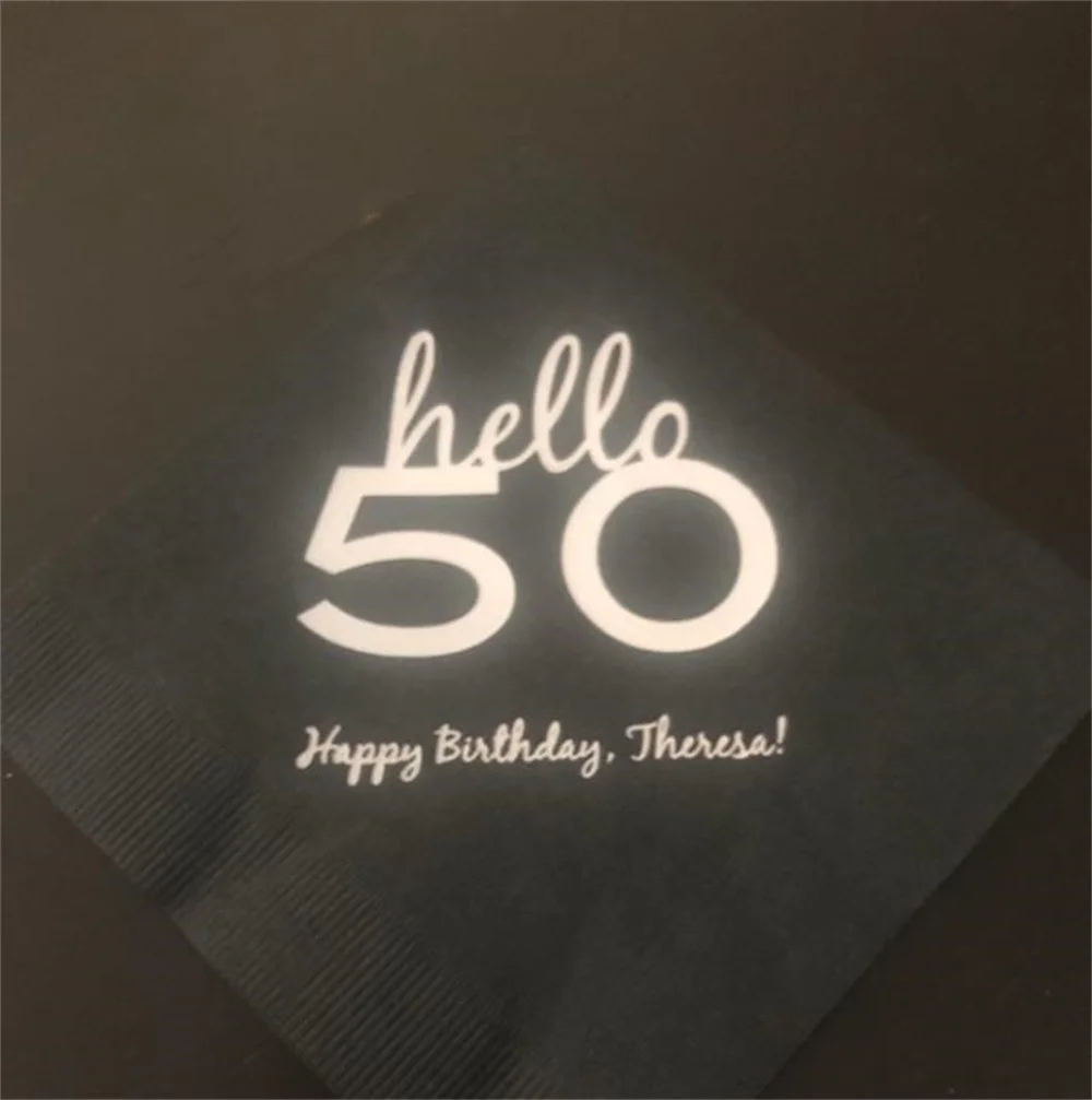 Personalized Birthday Napkins hello 50 - Personalized Napkins - 50th Party - Party Napkins - Cocktail Napkins - Paper Wedding Na