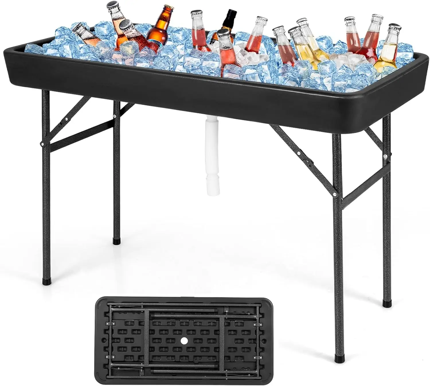 4 ft Portable Cooler Table with Removable Skirt, No Assembly, Fill and Chill Table for Food Drink Beverage, Foldable Party