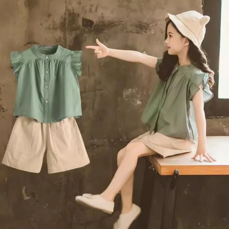 

4-10 Years Girls Summer Clothes Set 2 Pcs Tops And Shorts Suit Trend Children Costume Casual Kids Outfits Babys Clothing