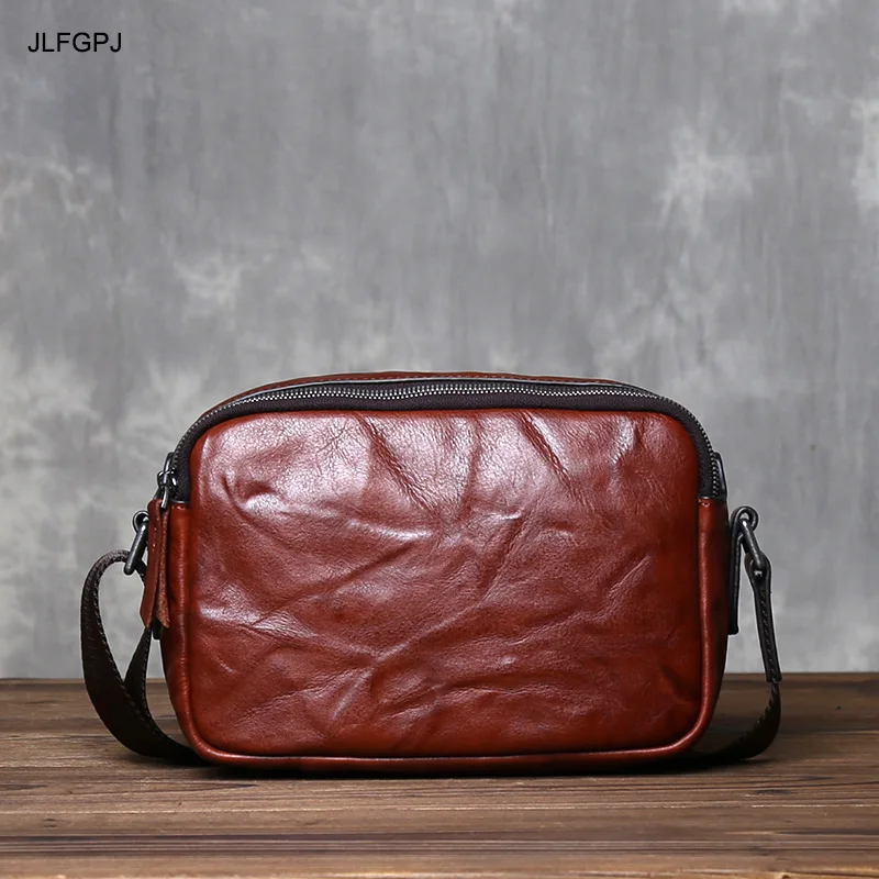 

2024 New Men's Genuine Leather Small Square Bag Horizontal Casual Vegetable Tanned Top Layer Cowhide Crossbody Bag JLFGPJ