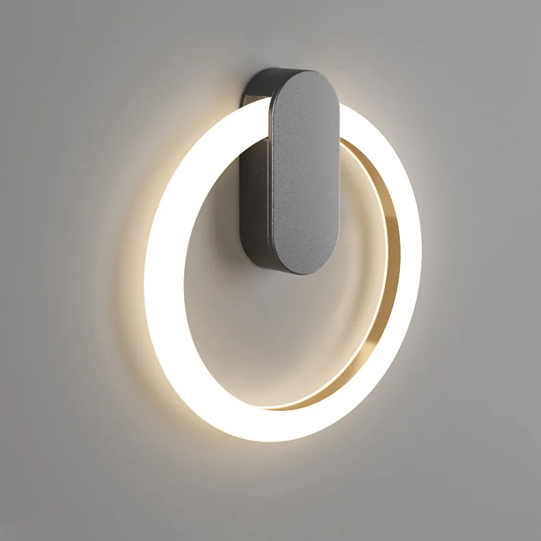 Luxury Circle Wall Lamps Bedroom Bedside Modern Corridor Sconces Staircase Decoration Aisle Living Room Gold Black LED Lighting