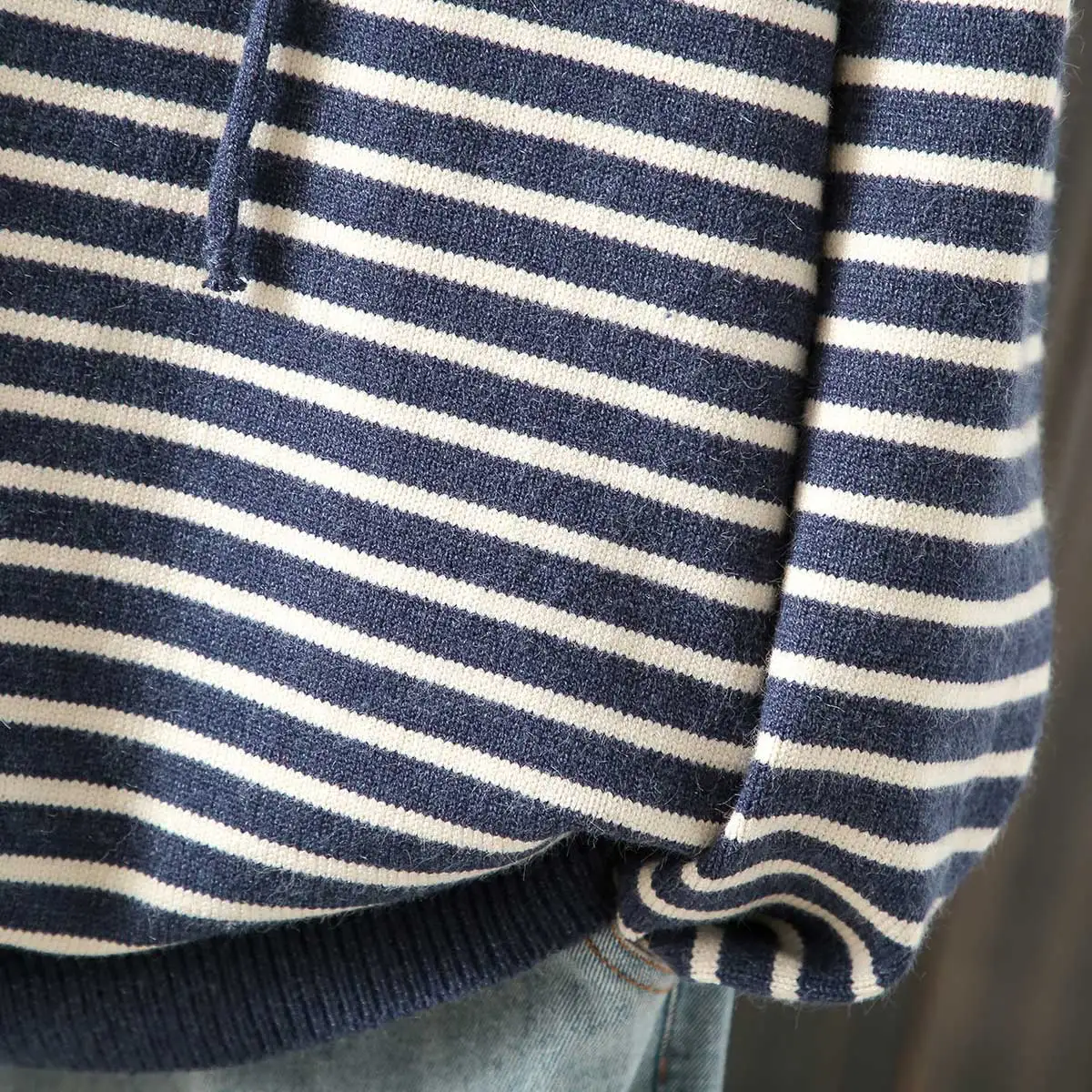 الراقية المرأة طويلة Sve محبوك سترة فضفاضة تناسب مقنعين مخطط العلوي الخريف الشتاء حجم كبير رداء علوي غير رسمي مريح