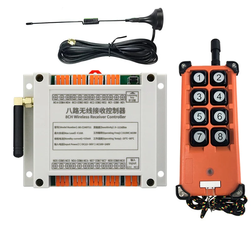433MHz DC 12V 24V 36V 8CH 8 Channel RF Wireless Remote Control System Receiver Transmitter Universal Power Industrial 200-3000m