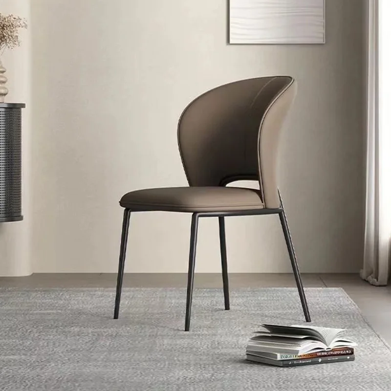 

Hollow Arc Backrest Leather Kitchen Chair for Living Room Soft Dining Table Chairs with Steel Frame Comfy Minimalist Cafe Chair
