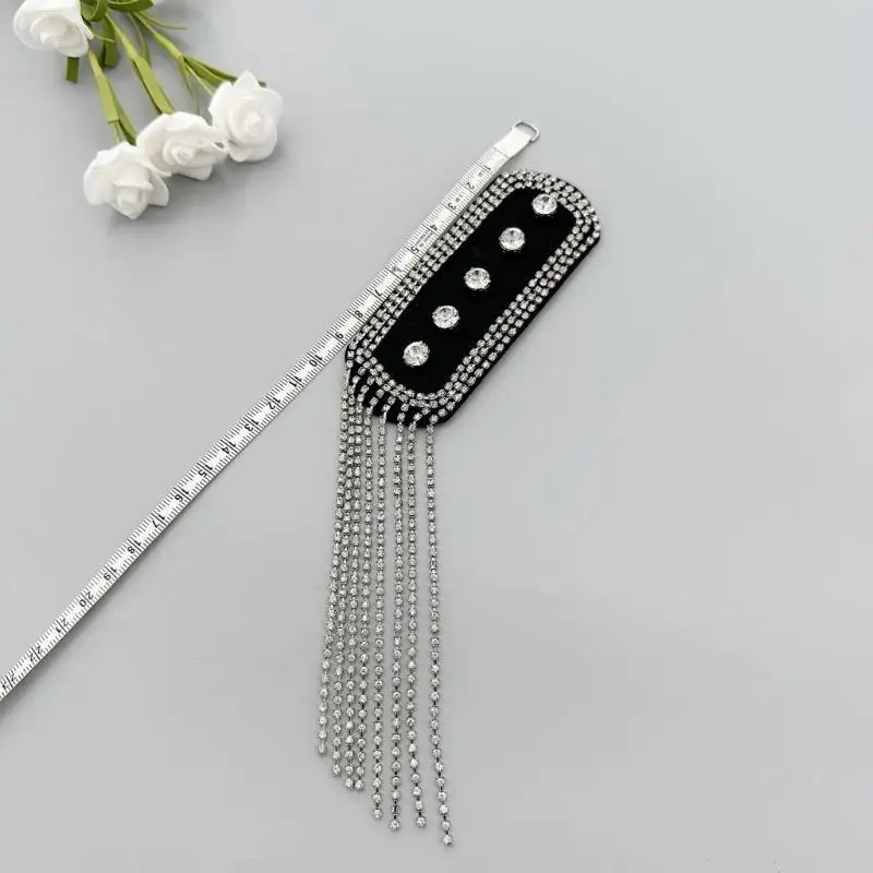 652F Fashionable Tassels Crystal Chain Shoulder Epaulette with Bead Studded for Jackets Shirt Formal Dress Shoulder Decors