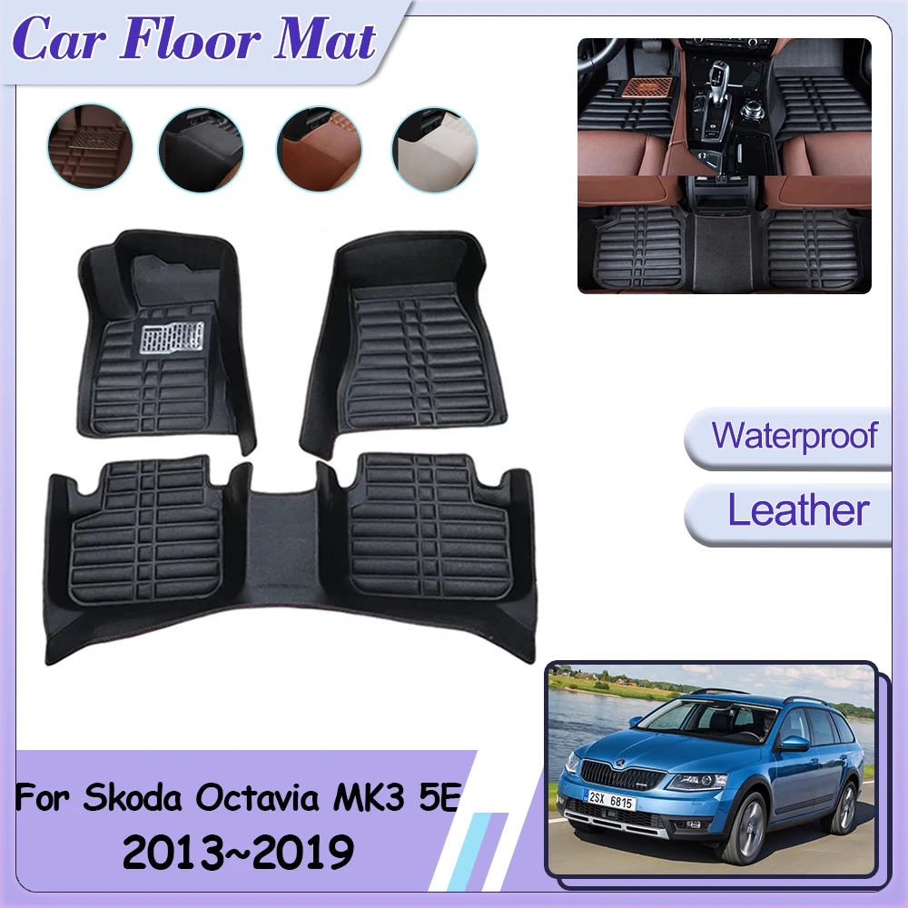 For Skoda Octavia MK3 5E Scout 2013~2019 Car Floor Mat Custom Foot Parts Pad Leather Panel Liner Carpets Rug Interior Accessorie