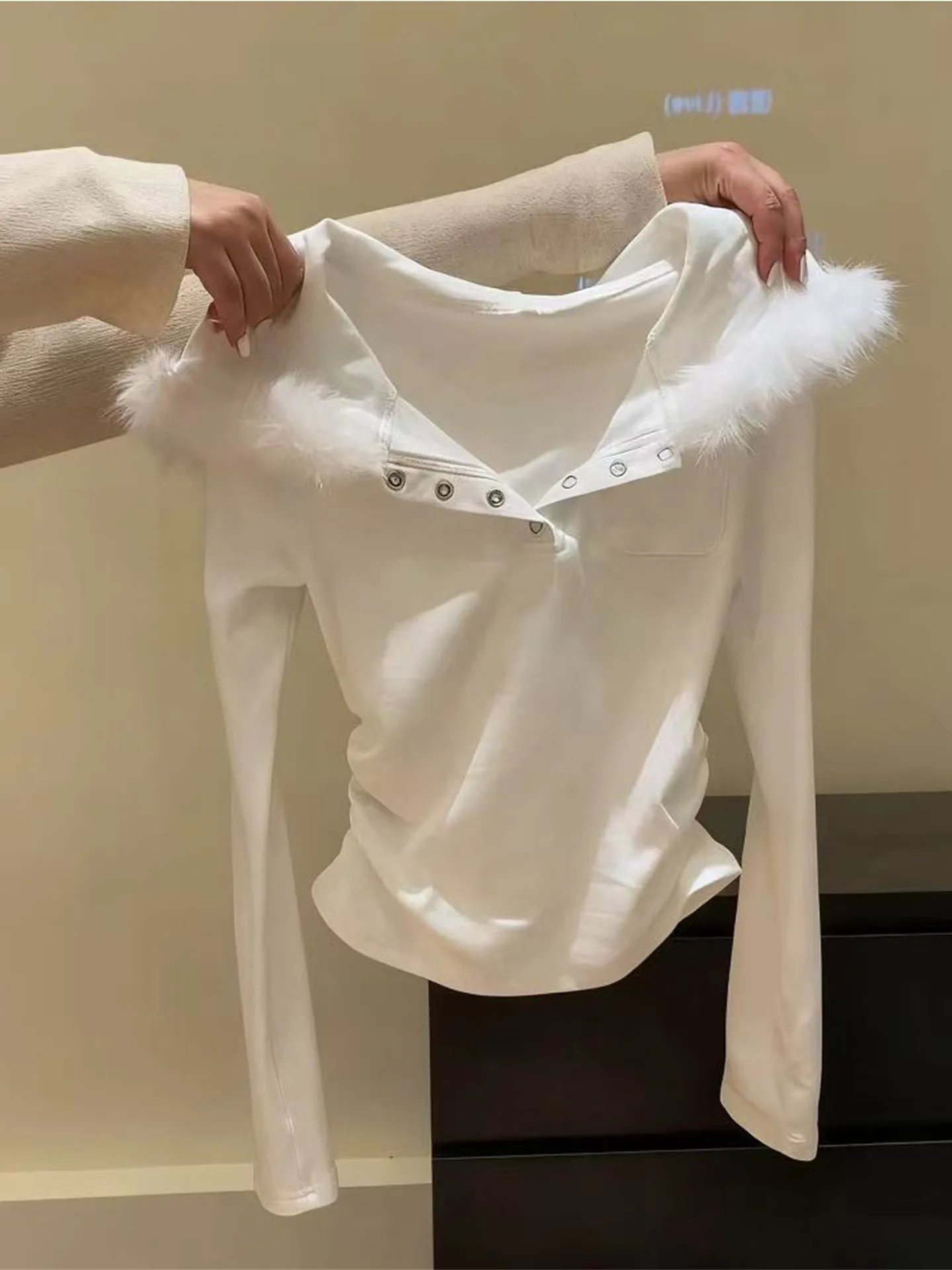 

Корейская футболка Sle Long Sve Fce на подкладке с капюшоном на талии, женская осенне-зимняя новая модная облегающая внутренняя одежда