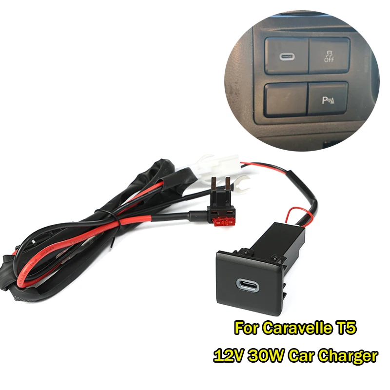 Für VW Volkswagen Caravelle T5 1 Stück 12V 30W Auto-Ladebuchse Typ C PD Ladeanschluss Netzteil Telefonzubehör