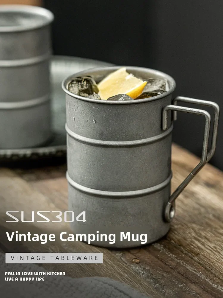 Retro Industrial Style 304 Stainless Steel Beer Mug Camping Outdoor Creative Weathered Barley Wine Cup Water Mug