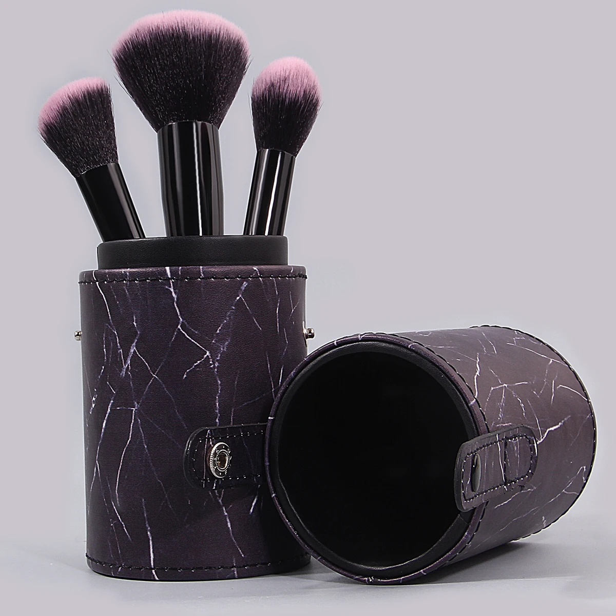 1PCS Fashionable marble-patterned makeup brush storage bucket with double-lock design, portable makeup storage tool