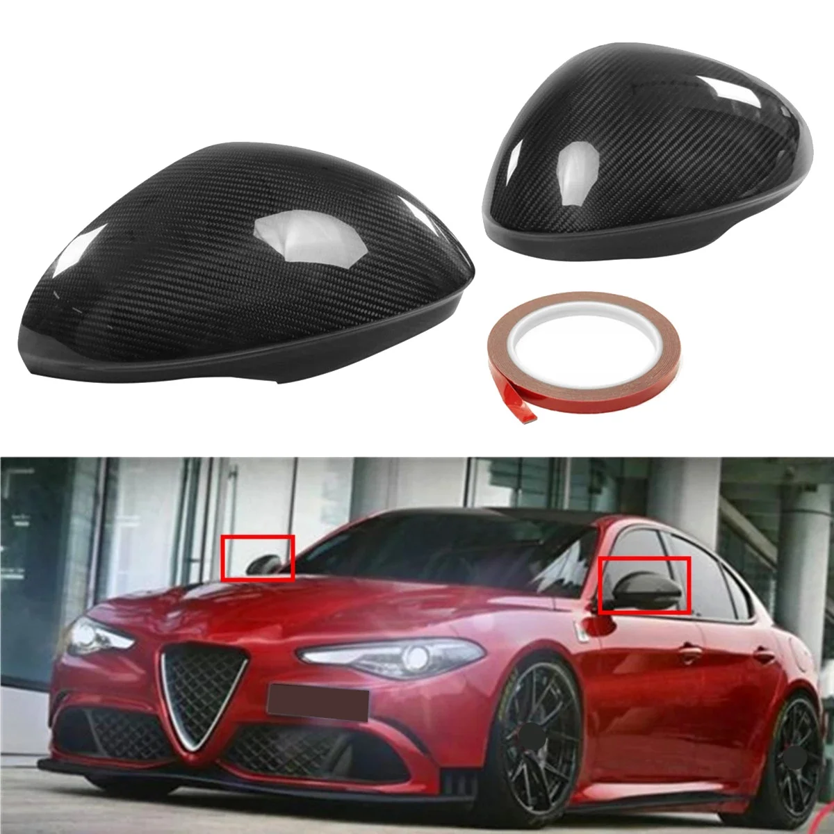 Real Carbon Fiber Car Door Side Mirror Cover Rearview Mirror Cover for Alfa Romeo Giulia Quadrifoglio 2017-2021