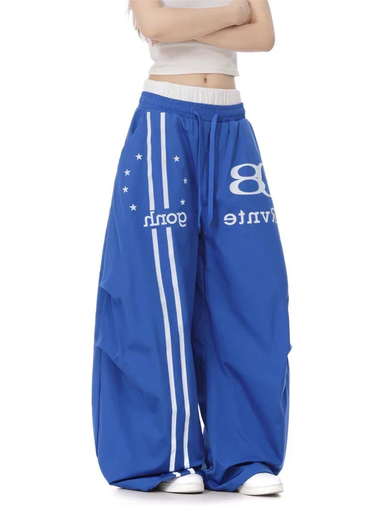 Women's Splicing Contrasting Color Thin Sweatpants Summer Pants Unisex Wide-leg Casual Bottoms Female High Waisted Trousers