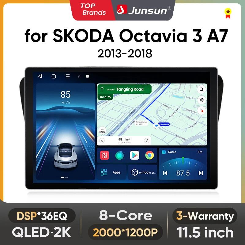 Junsun 11,5 Zoll QLED Android Wireless CarPlay Autoradio für Skoda Octavia 3 A7 2013-2018 Intelligente Systeme DSP SWC RDS