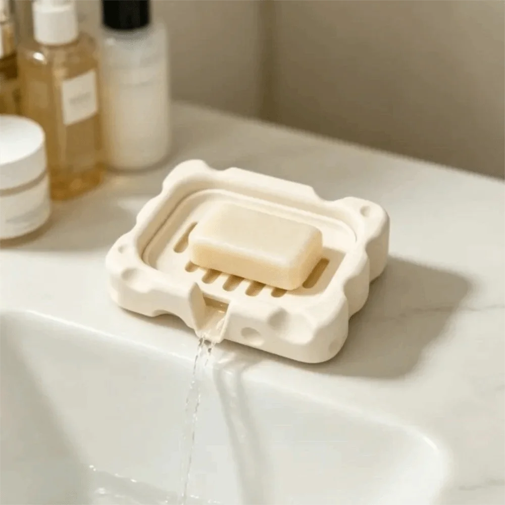 3D Printed Cheese Drain Soap Box Self Draining Grooved Base Draining Soap Holder Plastic Quick Dry Soap Sponge Tray Shower Shelf