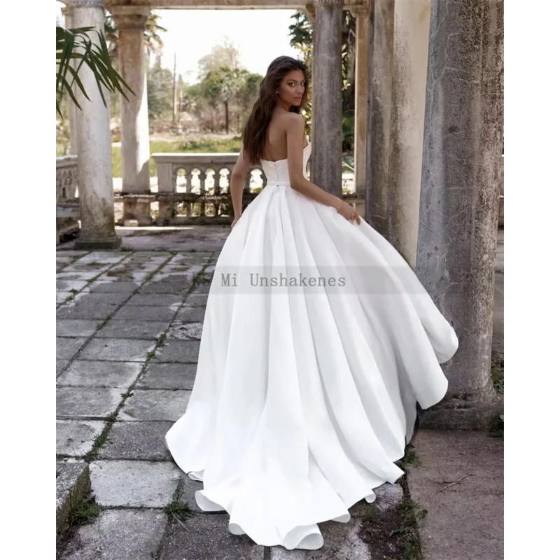 Modesto vestido de casamento branco, cetim robe, vestidos nupciais, arco, frisado, vintage, couture barato, 2024