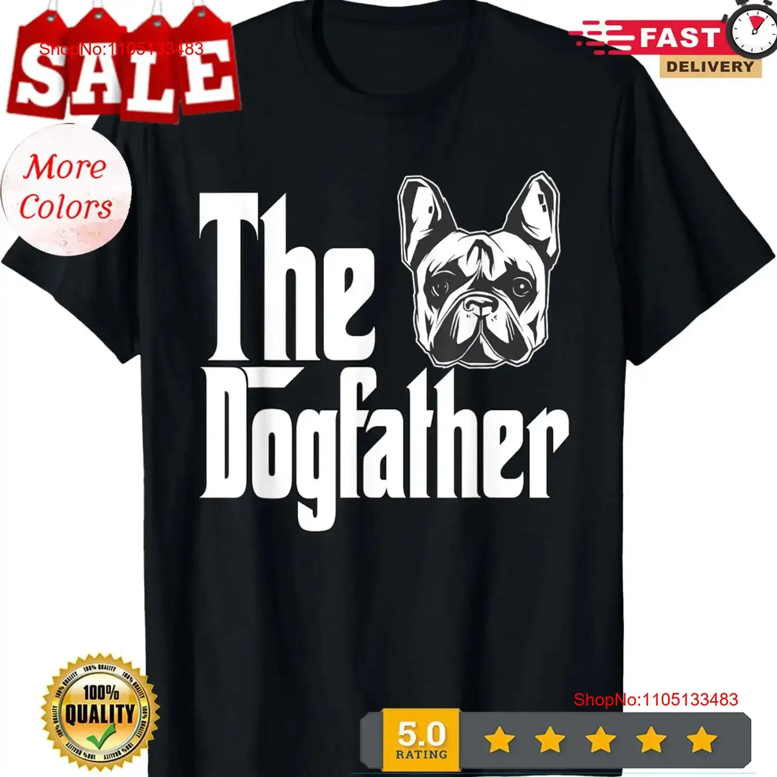 Französische Bulldogge Hund Papa Dogfather Hunde Papa Vater T-Shirt Vintage gewaschenes, vielseitiges Soft-Top für den täglichen Gebrauch gestreckt