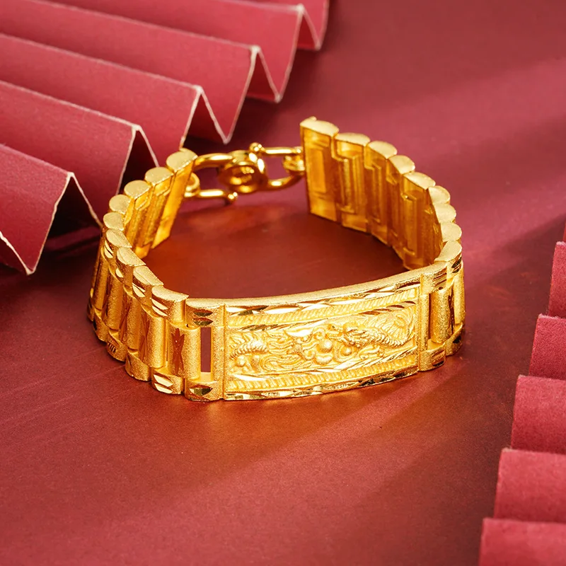 

Роскошный браслет из чистого золота 9999 пробы 24 карата, фирменный браслет с драконом, мужская цепочка для часов Boss