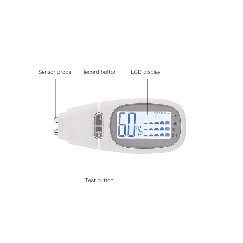 Analisador de pele com display LCD digital Detector de umidade facial Tester de óleo facial Caneta condição Função de memória