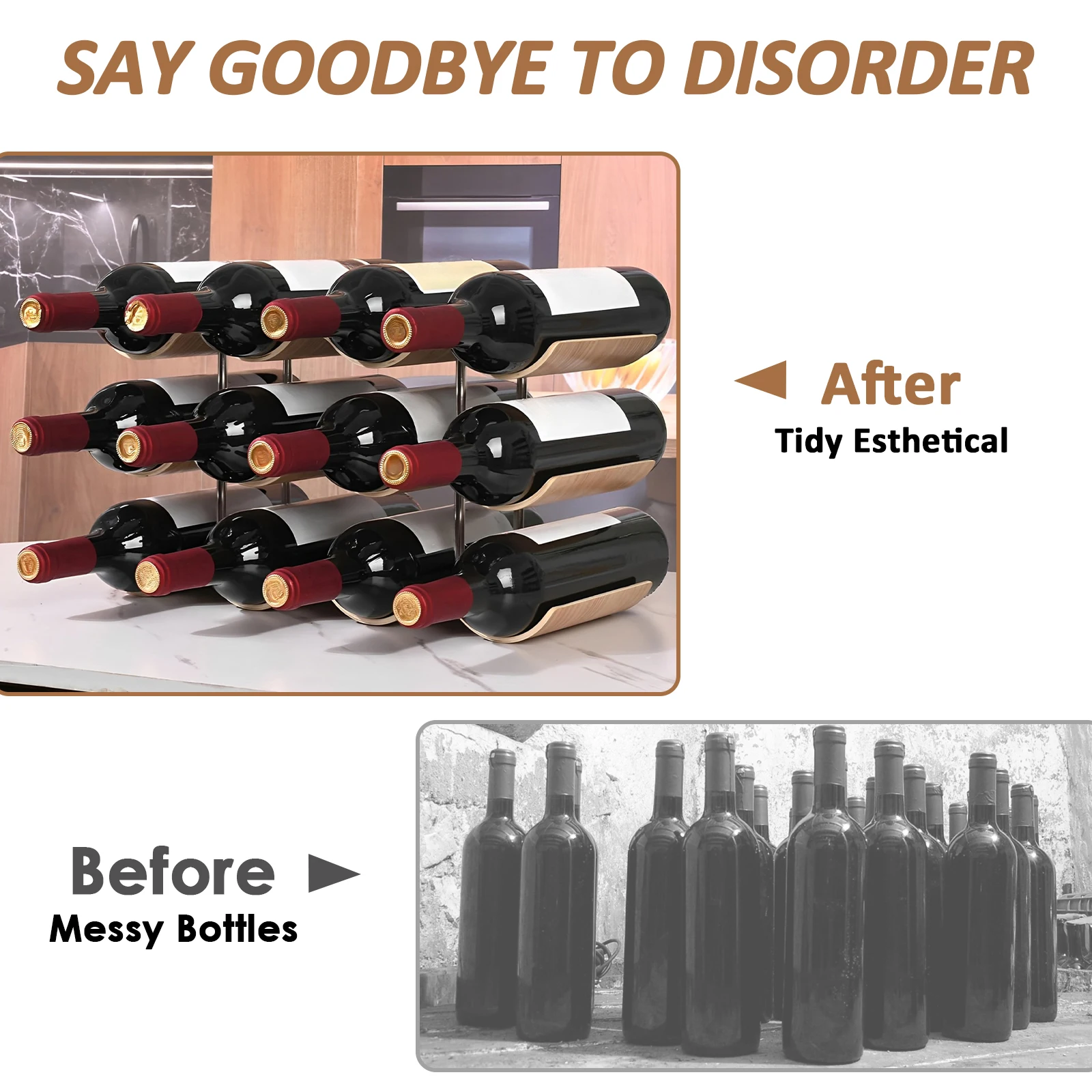 2/3-Tier Wooden Wine Rack Wavy Wine Bottle Organizer Holders for Cabinet Pantry Home Kitchen Bar Countertop Storage Display Rack