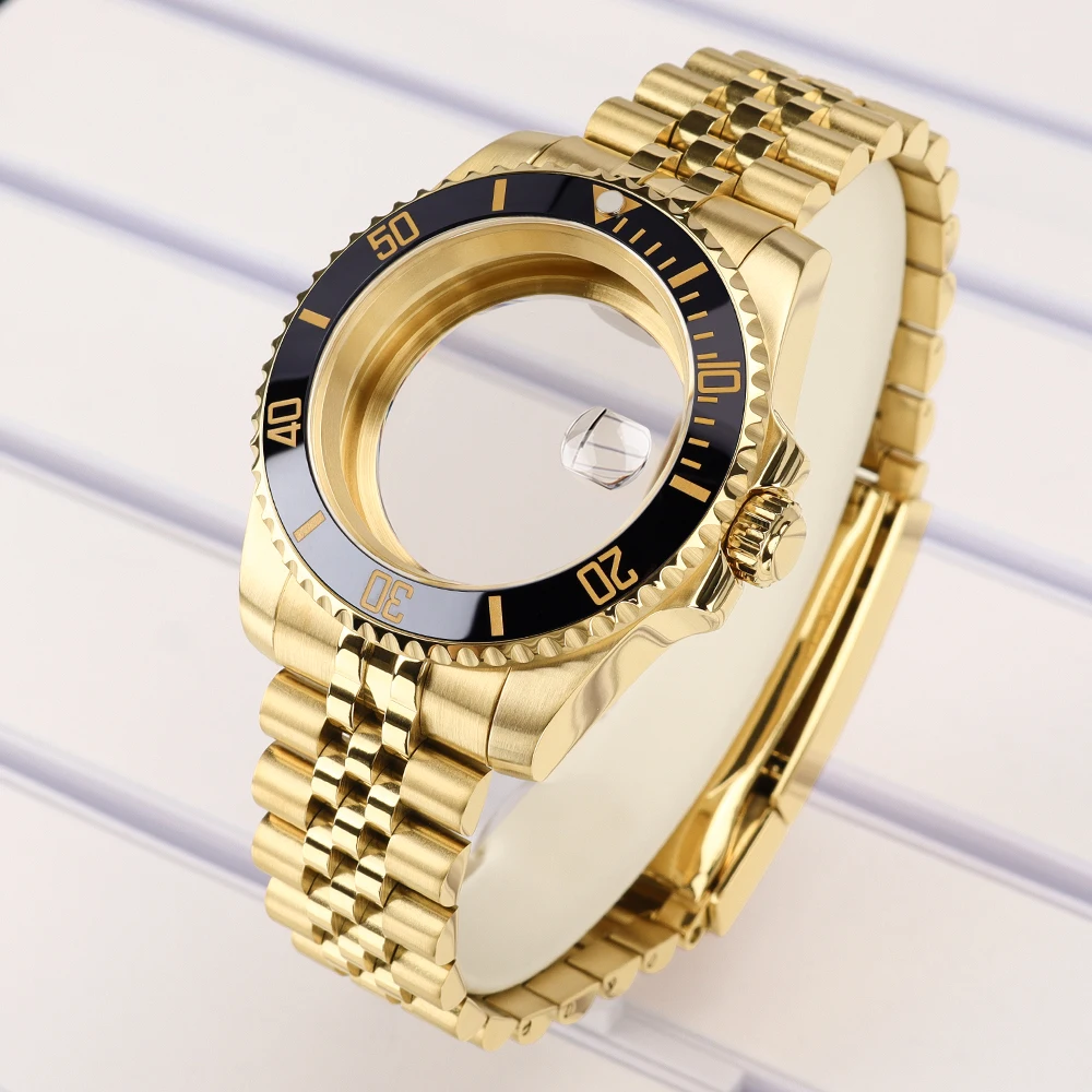 

Корпус часов 40 мм с черным золотым безелем, браслет с застежкой-слайдером для Submariner GMT, совместим с механизмами NH34, NH35, NH36, NH38, NH72, Miyota 8215, Eta 2824.