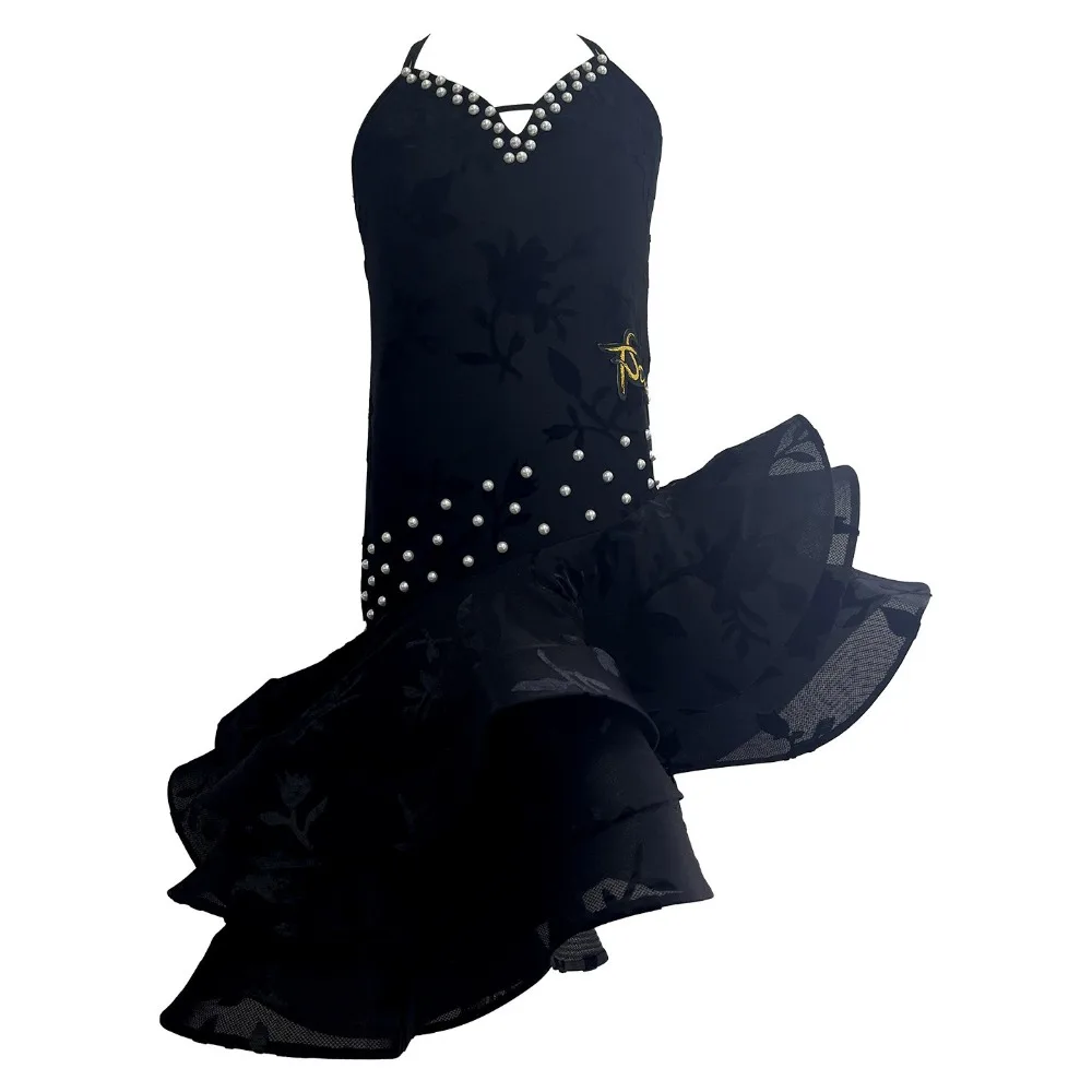 Girls Latin Dance Competition Dress 2027 New Chacha Rumba Dance Costume Kids Latin Performance Fishbone Dress Black Red