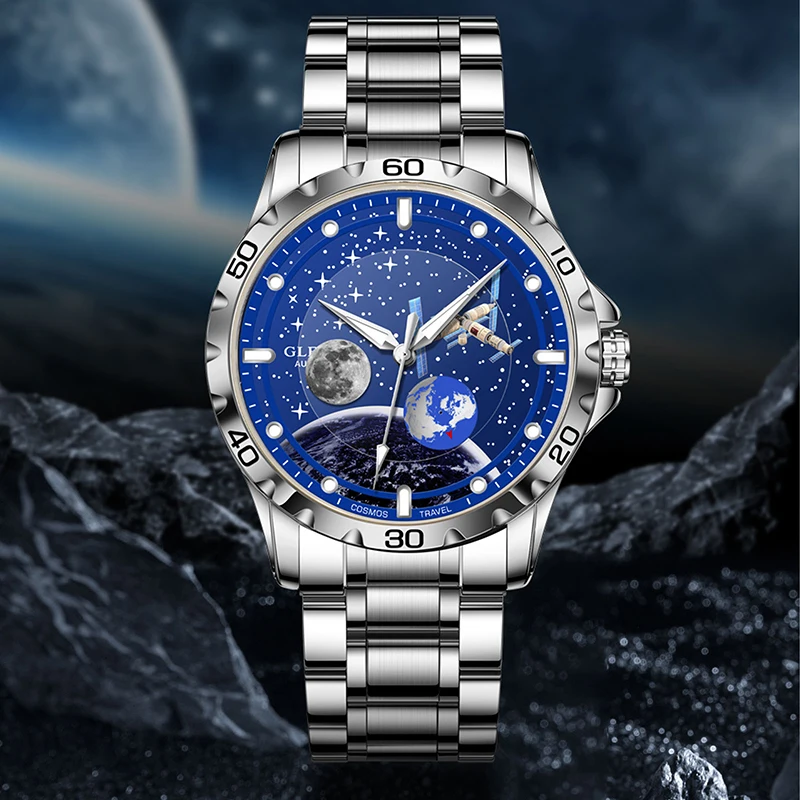 

Индивидуальные мужские часы в стиле стимпанк, полностью автоматические механические часы, мужские водонепроницаемые мужские часы с космическим деловым циферблатом