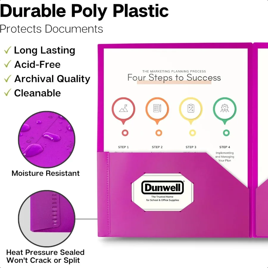 Cartelle in plastica colorata con tasche Confezione da 12 colori assortiti Cartelle da 2 tasche 8,5x11 per la scuola e l'ufficio Lasti resistenti a lunga durata