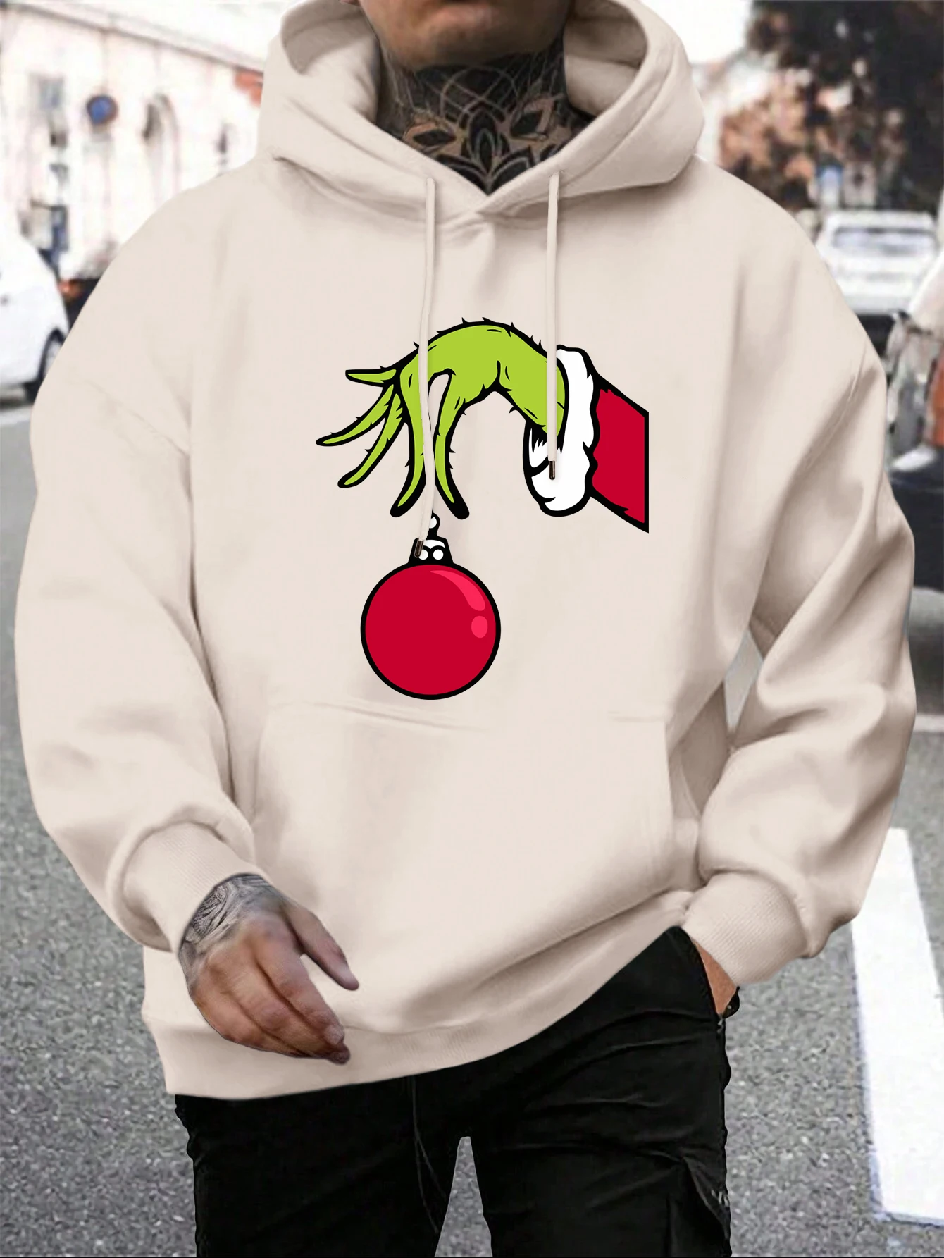 

Green Haired Monsters Get Christmas Gifts Hoodie Man New Hoodies Warm Fleece Fur-Liner Men Hoody Casual Pullover