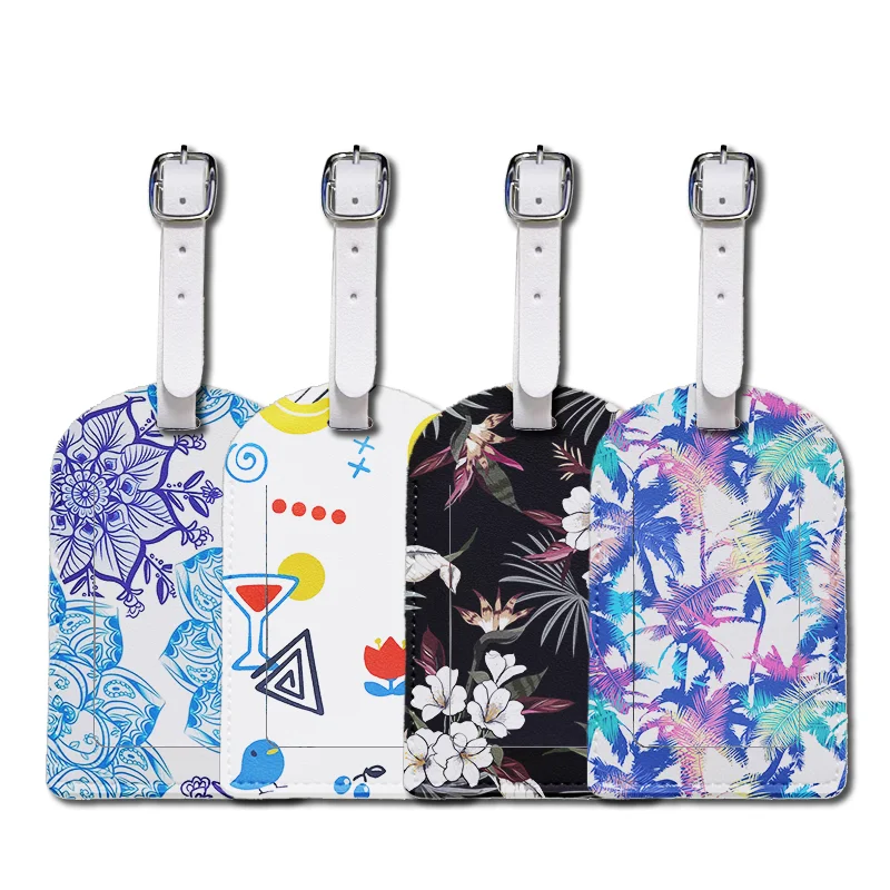 

Luggage Tags with Privacy Cover PU Leather Cruise Ship Waterproof Tag Fashion Flowers Suitcase Tags for Men Kids Women