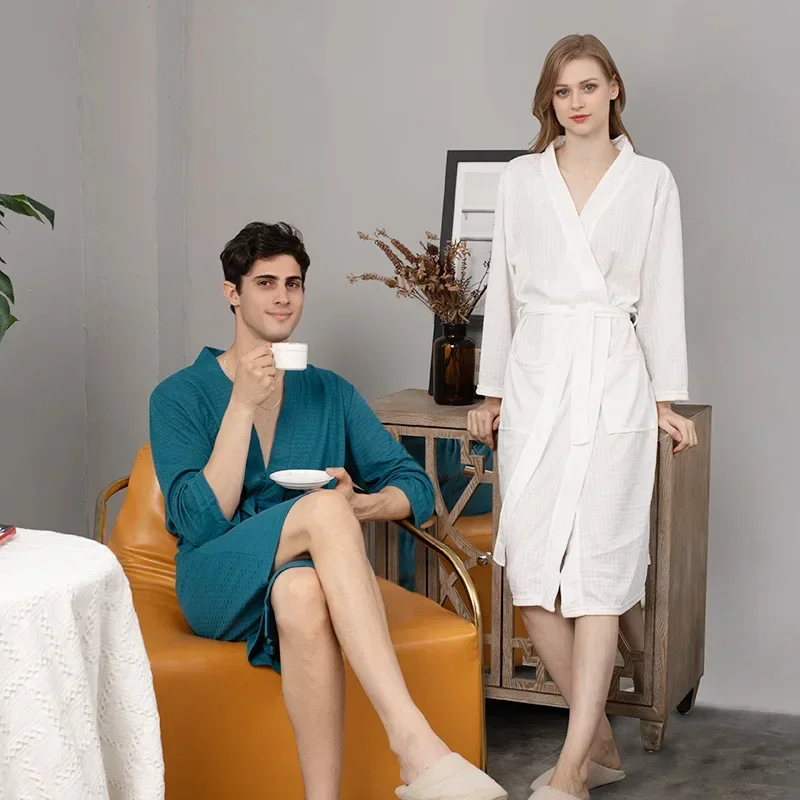 

Soft and Comfortable Bathrobe Sauna Suits for Women Thin Nightgown Long Couples Home Clothes for Hotel Bathrobe Men