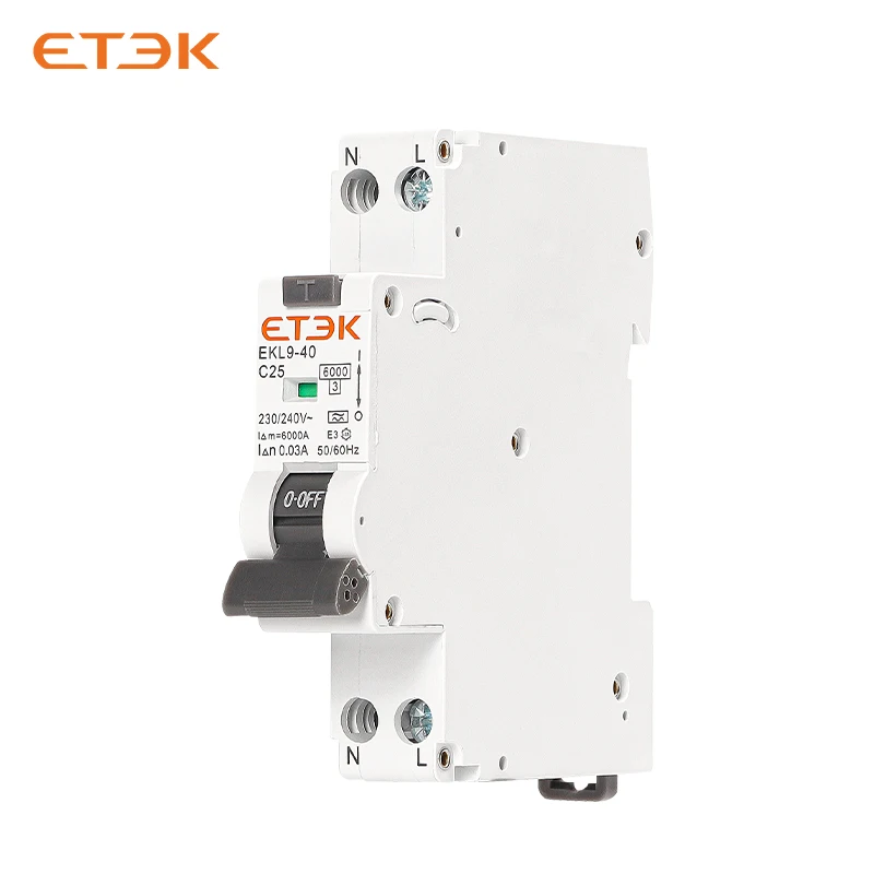 ETEK  A Type RCBO 2Pole 18mm Residual Automatic Circuit Breaker DPN With Over Current Leakage Protection 30mA EKL9